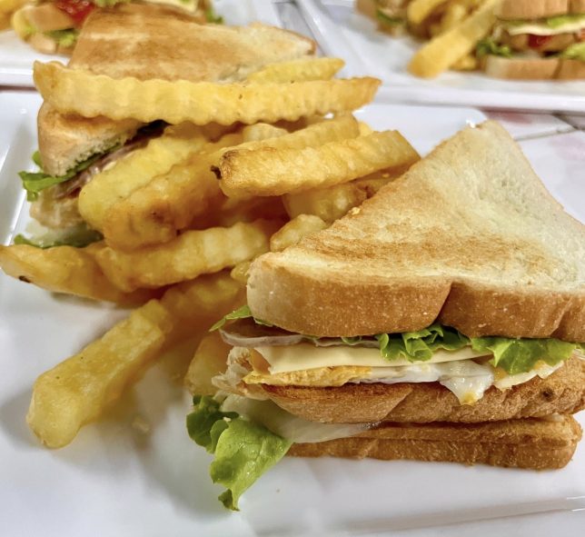 A sandwich and fries on a plate