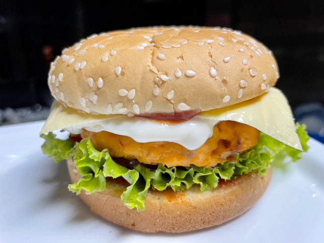 A cheeseburger on a plate